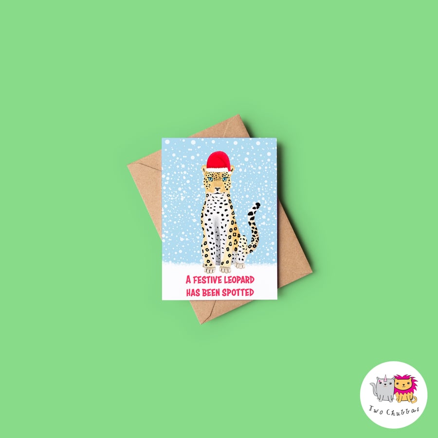 Leopard Christmas Card, A6 Christmas Card, Cute Animal Christmas Card
