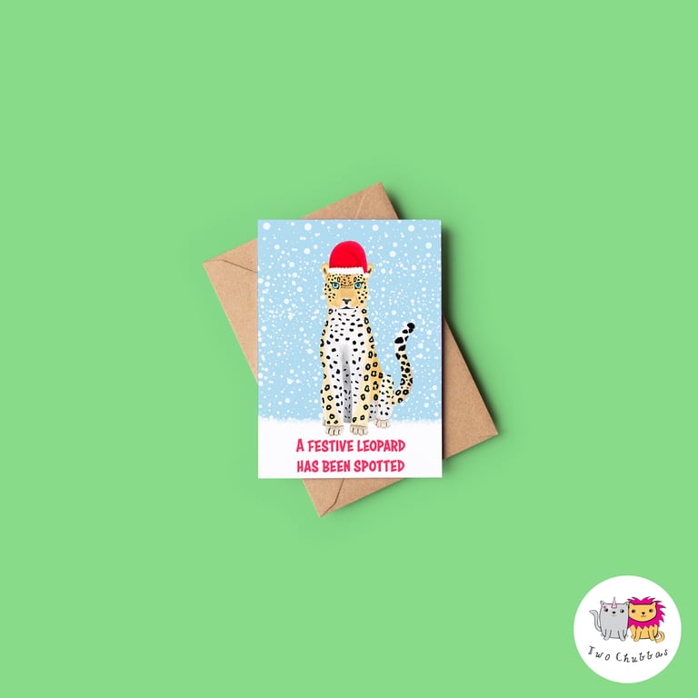 Leopard Christmas Card, A6 Christmas Card, Cute Animal Christmas Card