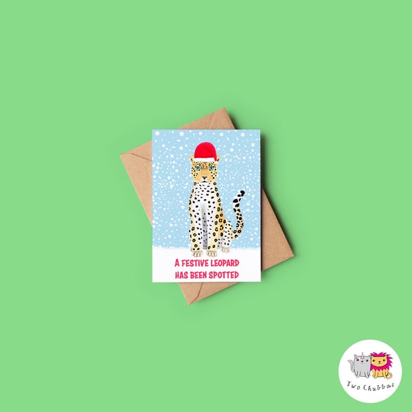 Leopard Christmas Card, A6 Christmas Card, Cute Animal Christmas Card