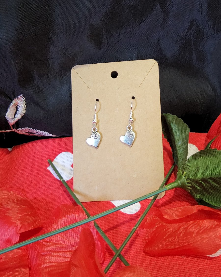 Valentines Earrings - Silver Hearts with Roses