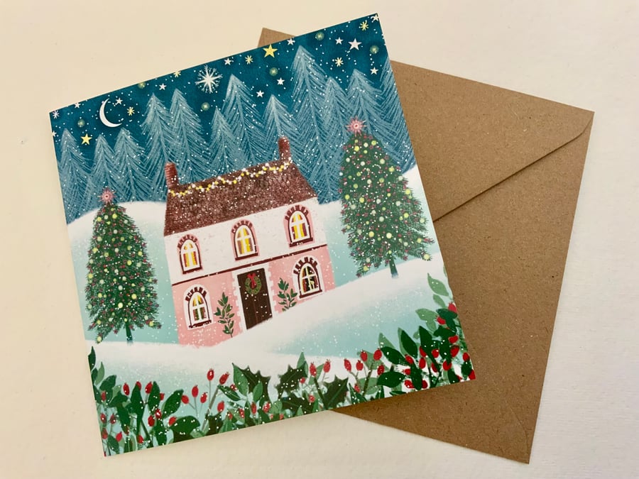 Christmas Cottage, blank greetings card