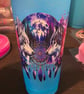 Handmade Blue glitter cold cup featuring watercolour wolf decal wrap