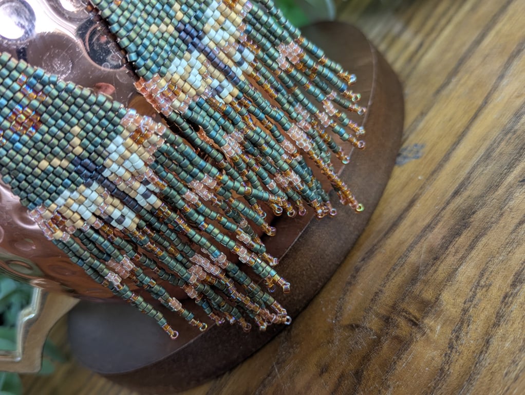 Beaded fringe earrings moth