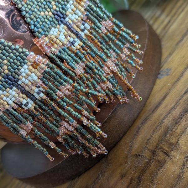 Beaded fringe earrings moth