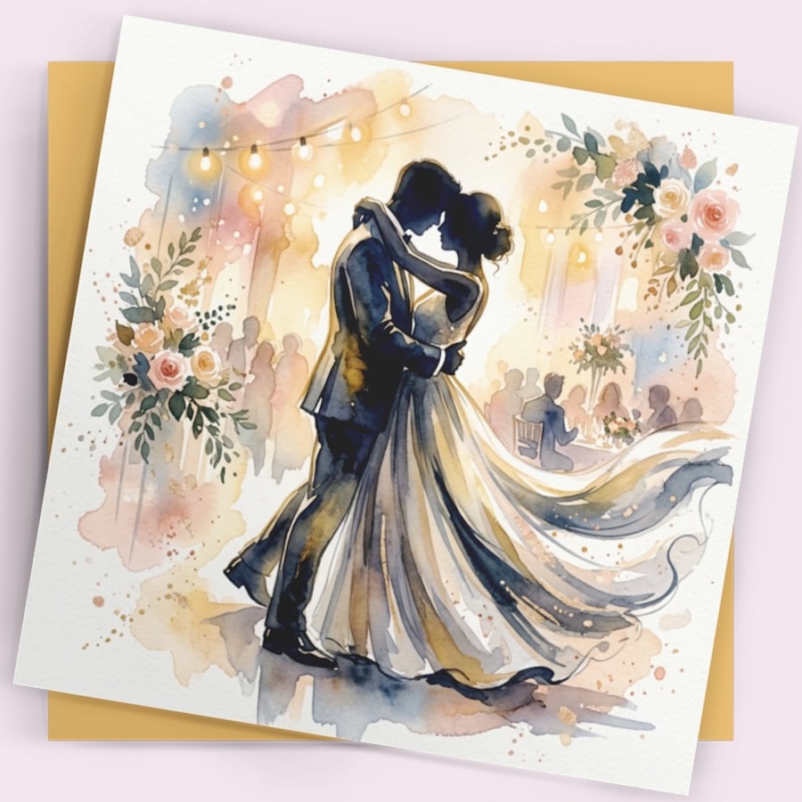 Wedding Card 2 – Expressive Bride & Groom Square Greeting Card