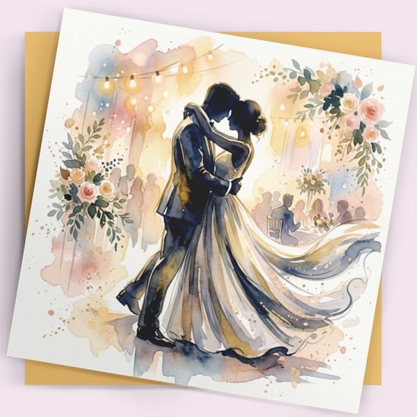 Wedding Card 2 – Expressive Bride & Groom Square Greeting Card