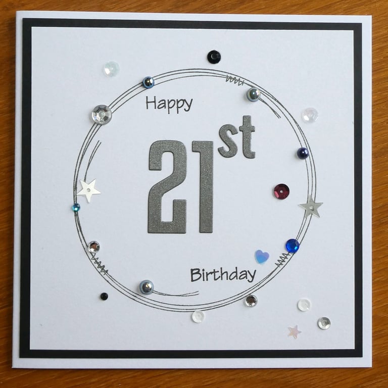 21st Birthday Card - Silver Wreath Design 