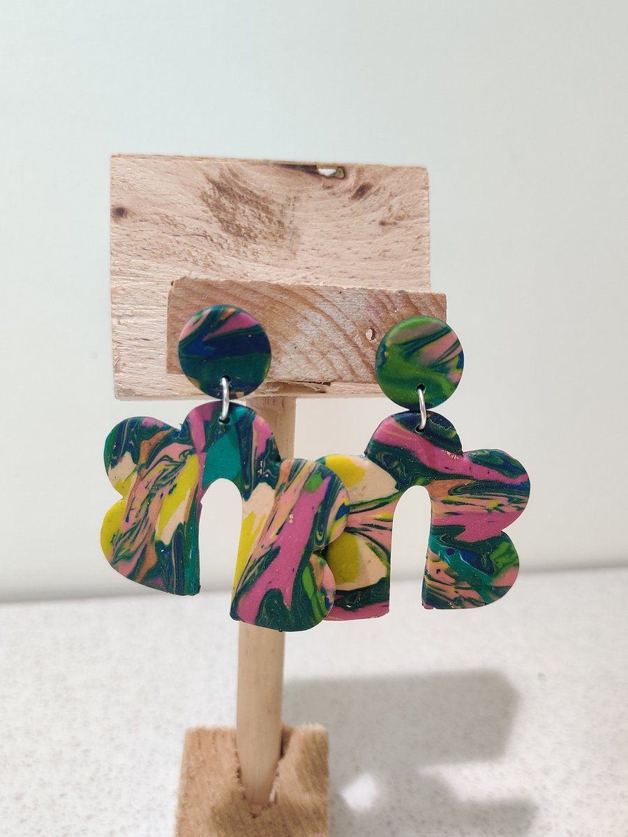 Green scrap polymerclay earrings