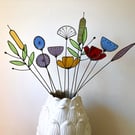 Forever Eternal Wild Flowers on stems - Handmade Stained Glass Flowers