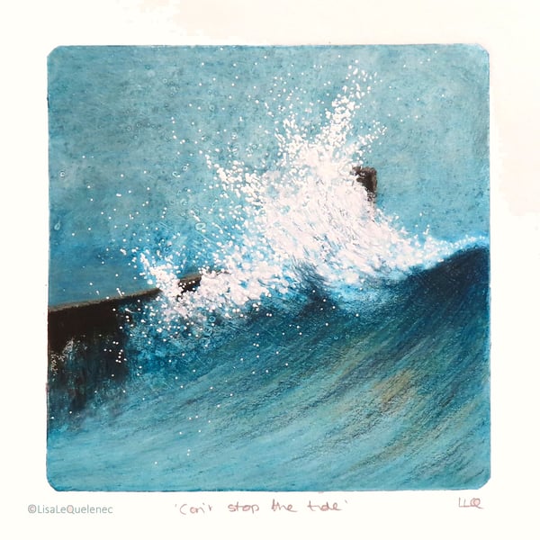 Crashing wave sea spray mixed media ocean surf series