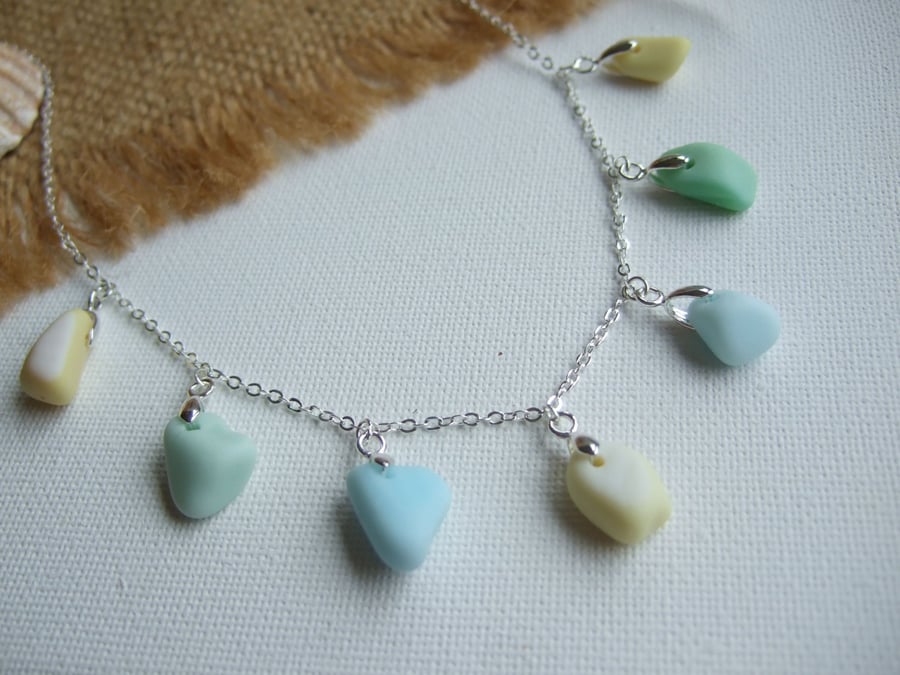 Pastel Seaham sea glass necklace, multi coloured sea glass necklace, 1950s color