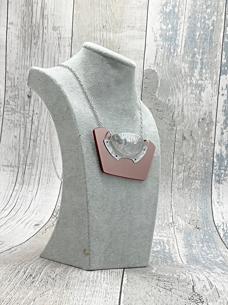 Recycled Aluminium Drink Can Base, Rose Gold Acrylic Shape Necklace Pendant