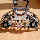 Black Metal Large Hair Claw Clip With Crystal And Shell Pearl Beads