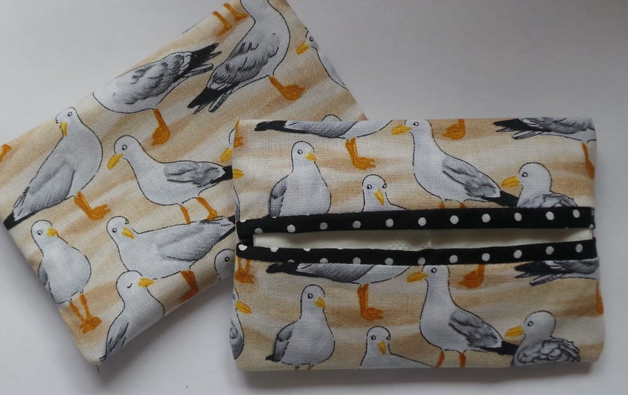 Fabric Pocket Tissue Holder Seagull bird hand made