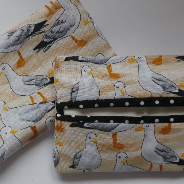 Fabric Pocket Tissue Holder Seagull bird hand made