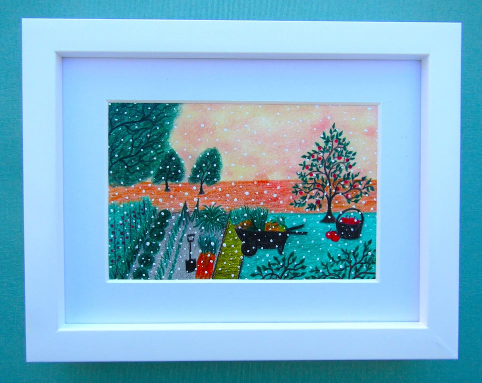 Framed Allotment Picture, Vegetable Gardening Art Print, Christmas Gift, Nature