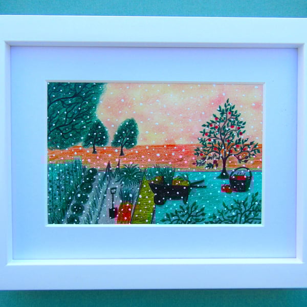 Framed Allotment Picture, Vegetable Gardening Art Print, Christmas Gift, Nature
