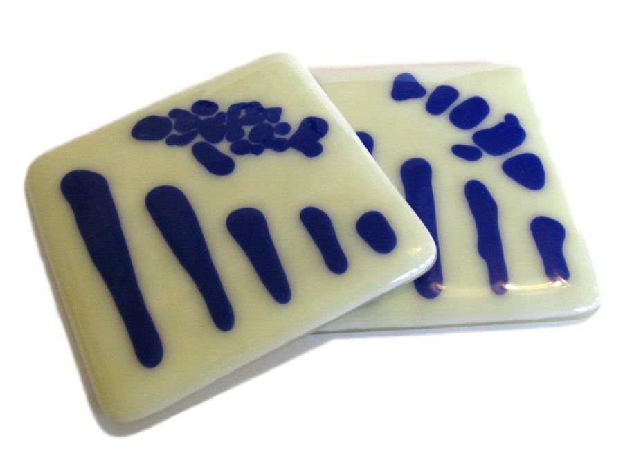 Set of 2 fused glass fish silhouette coasters ocean smaller 9cm