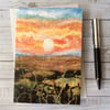 Sunrise full moon landscape printed greetings card.  