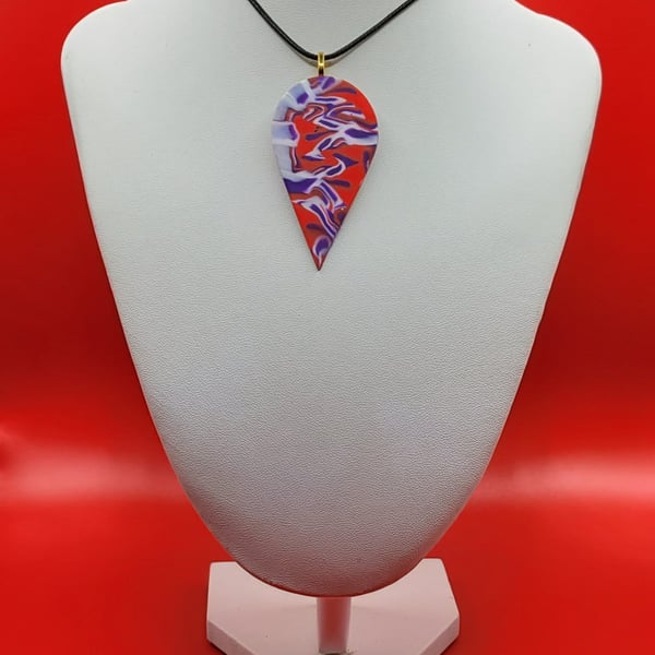 Large Teardrop Pendant Necklace 60x30mm, Handmade Polymer Clay Statement Necklac
