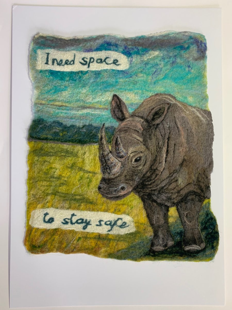  ‘I need space…’ Rhino (original felted ‘painting’)