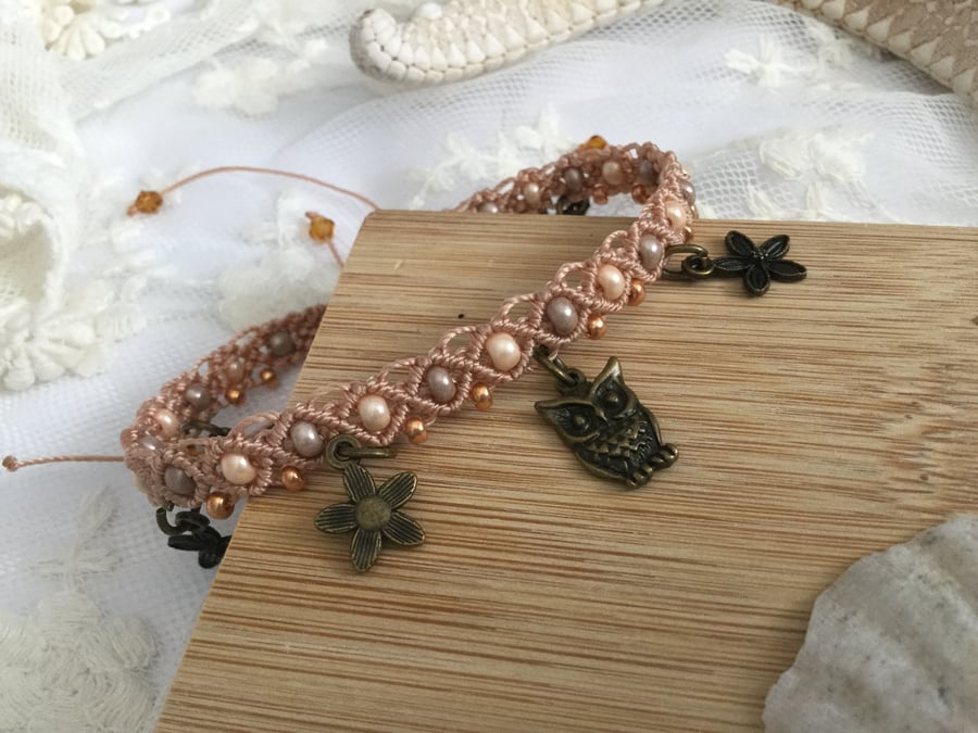 Coffee and cream beaded charm anklet, ankle bracelet, summer ankle bracelet