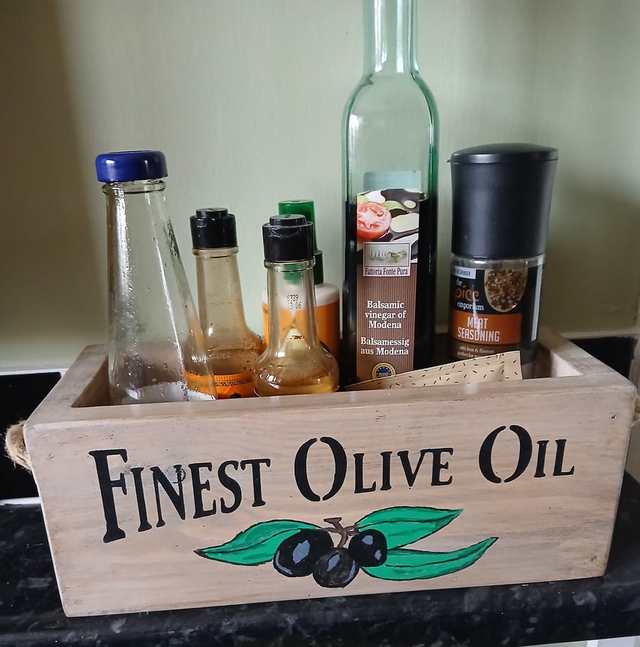 Wooden Olive Oil Storage Box Condiments Caddy