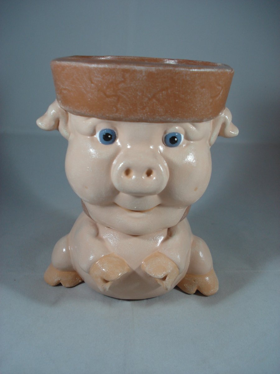 Ceramic Hand Painted Small Pig Animal Garden Flower Herb Plant Pot Candle Holder