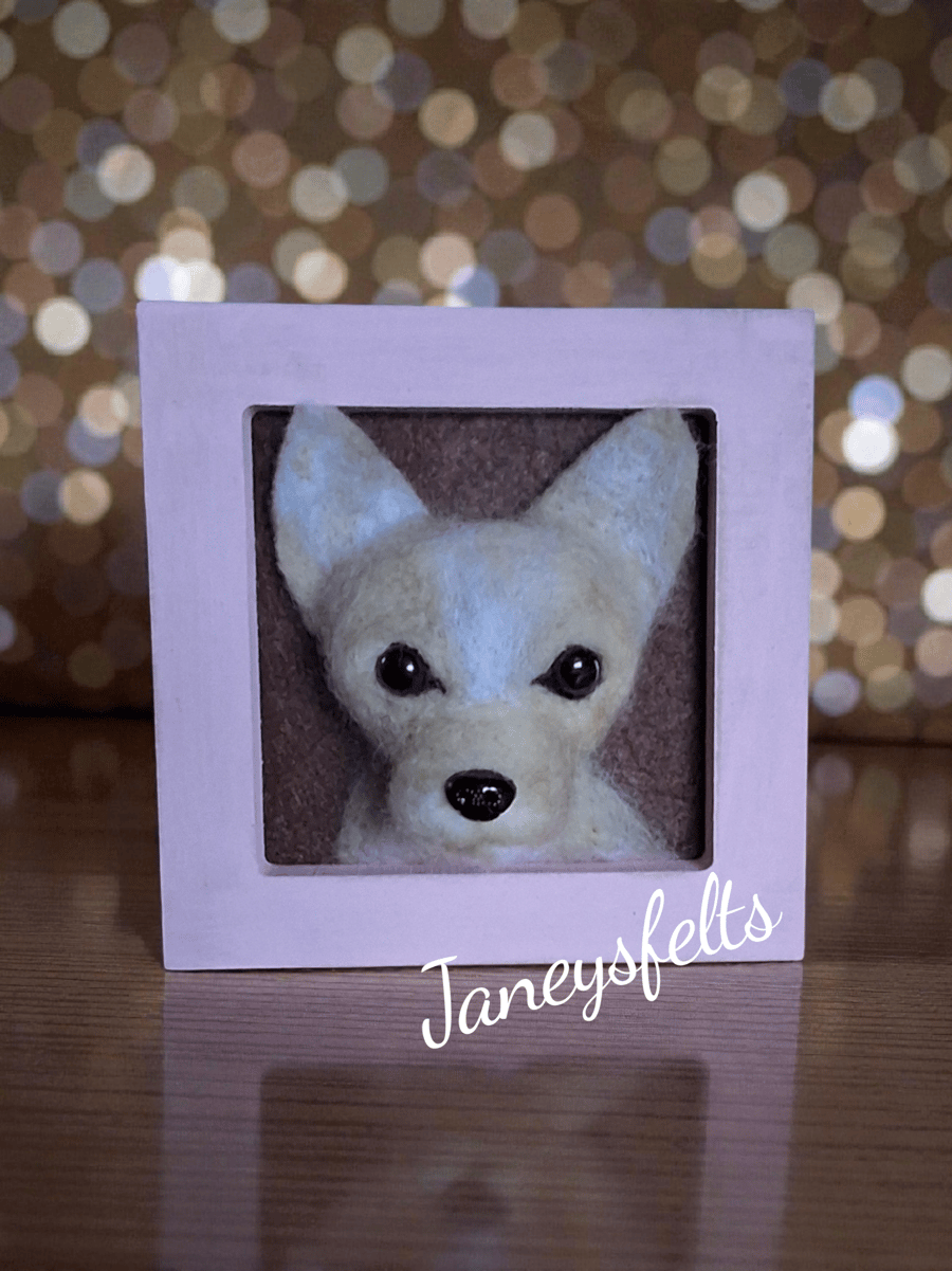 Needle felted dog portrait. 