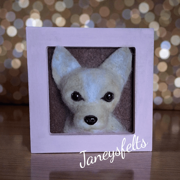 Needle felted dog portrait. 