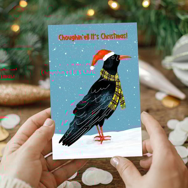 Cornish Chough Christmas Card, Cornish Christmas, Cornwall, Bird Lovers