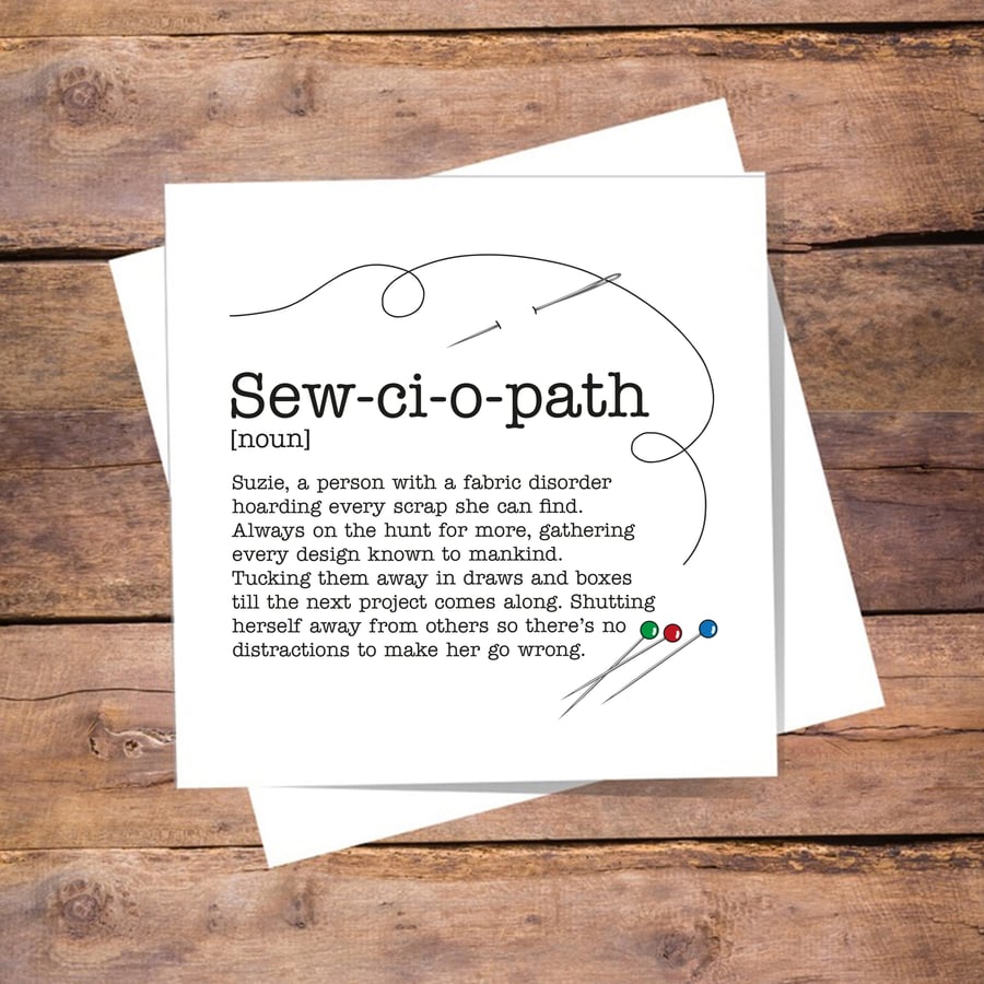 Seamstress, Tailor Personalised Definition Card - Sew-ci-o-path.  Free delivery