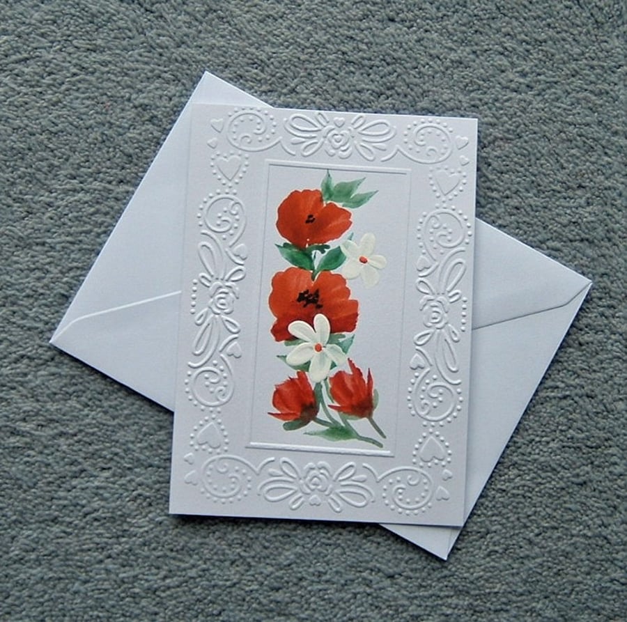 hand painted floral watercolour blank greetings card ( ref F 944 )