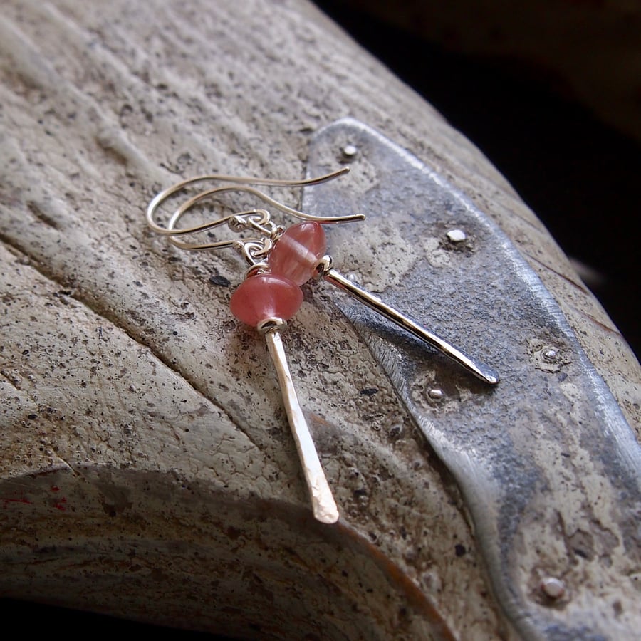 Sterling Silver Tadpole Earrings with Cherry Quartz