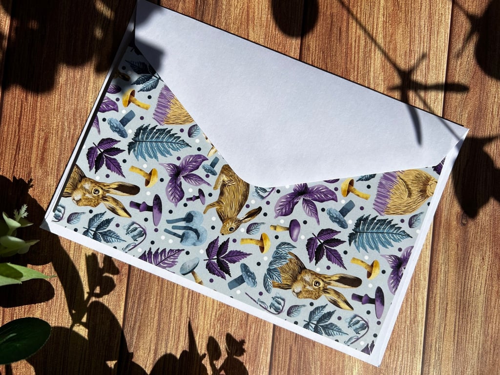 A6 Hare Blank Greetings Card birthday, Thank you card, congrats