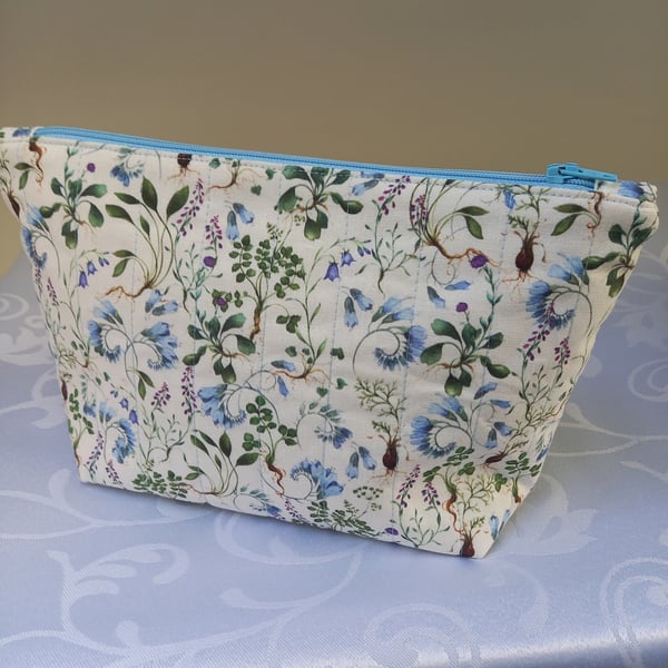 Quilted, Blue Floral Make Up Bag