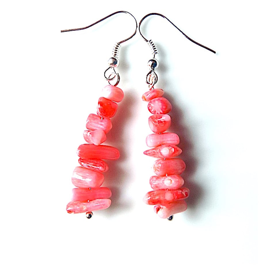Earrings for pierced ears, sensational pink branch coral dangles.