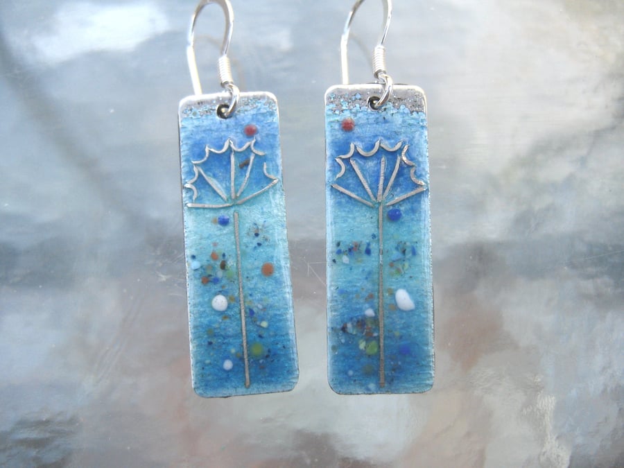 Cow Parsley earrings in enamelled fine silver