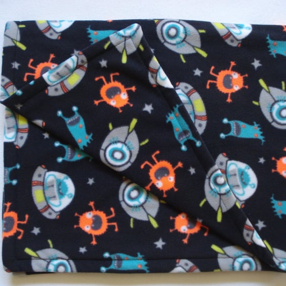 Brushed Cotton Double Sided Fleece Blanket With Aliens And Space Ships (R537)