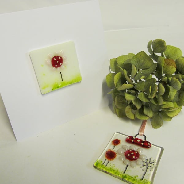 Fused Glass Greeting Card and Suncatcher Set (Red)