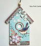 Birdhouse Hanging Ornament - mixed media, wooden decoration, bird, flower, ivy - Image 7
