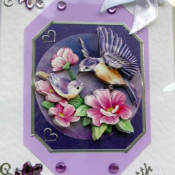Garden Bird - Hand Crafted Decoupage Card - With Love (2538)