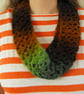 Crochet infinity scarf in natural greens and browns