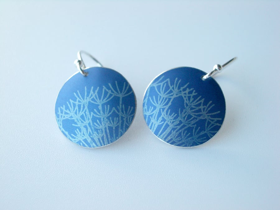 Blue dandelion seed circle earrings 