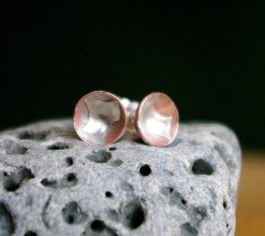 Copper Cup Studs with Silver Pattern