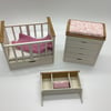 Handmade 1:12 scale dolls house nursery set with cot