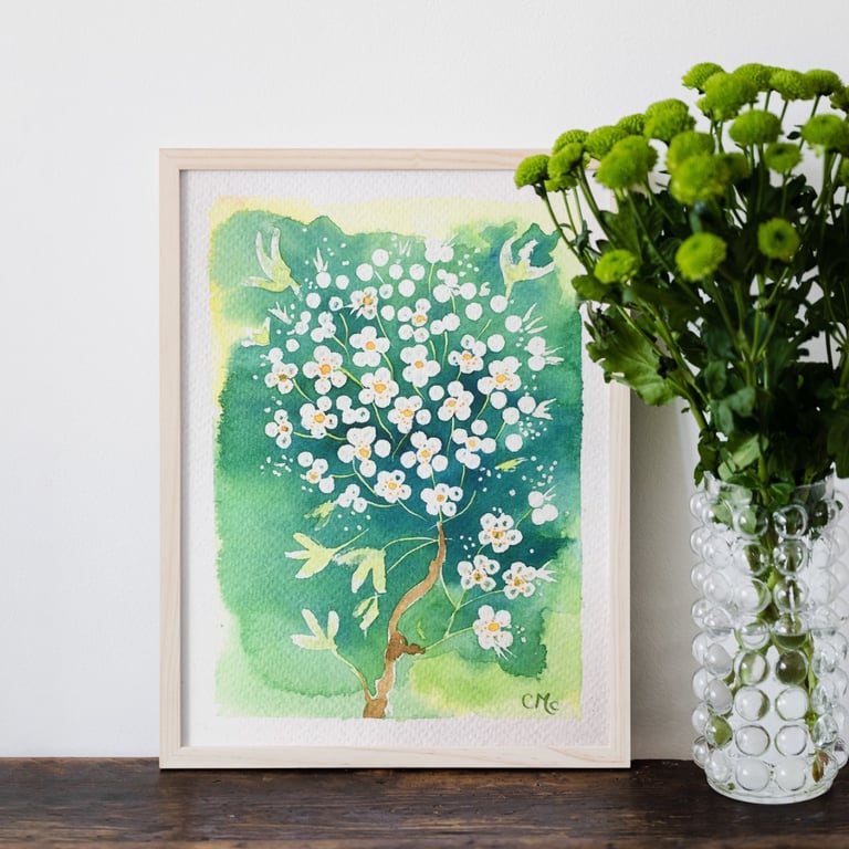 Hawthorn tree watercolour painting