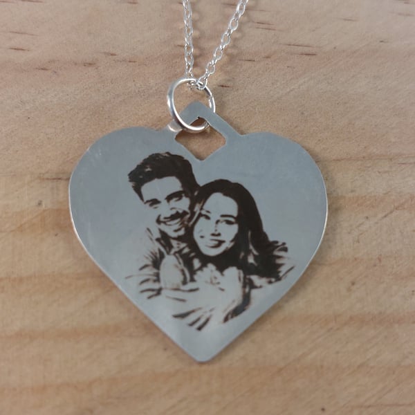 Sterling Silver Photo Engraved Heart Necklace