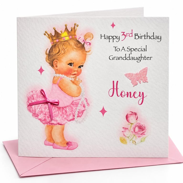 Princess Personalised Birthday card For Girl Happy Birthday Daughter Niece etc