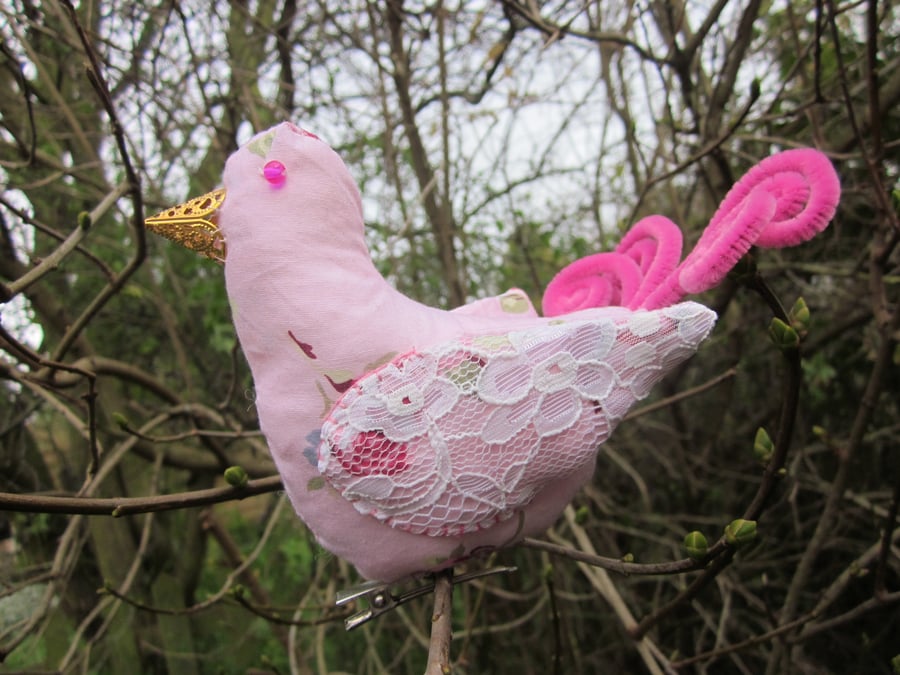  Handmade textile bird decoration - Prettiest pink